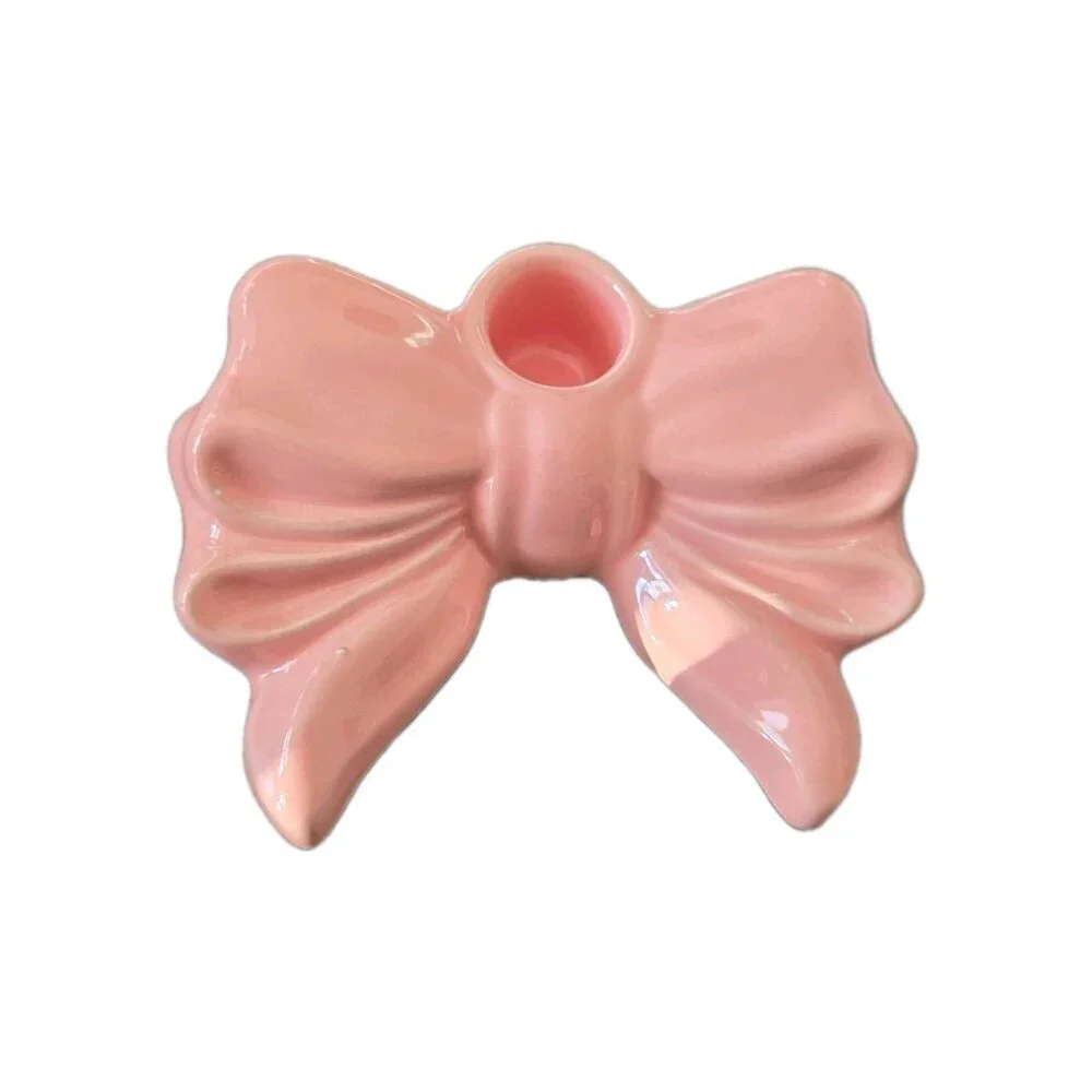 New Pink Bow Bowknot Bowtie Candlestick Holder Stand Wedding Brithday Decor